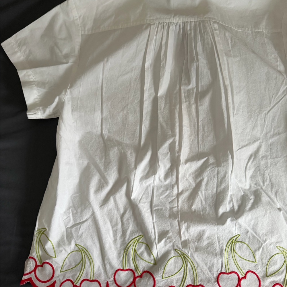 Maeve White Button-Down Shirt with Red Cherry Trim - Picture 9 of 11